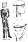 Pencil-drawn character sheet showing two portraits of an elf.