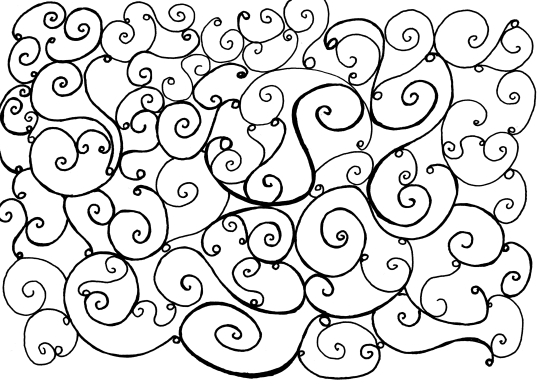 Abstract ink line drawing consisting of spirals and loops forming a pattern