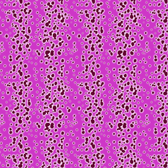 A repeating pattern of burgundy spots of irregular size,with white "halos" on pink background.