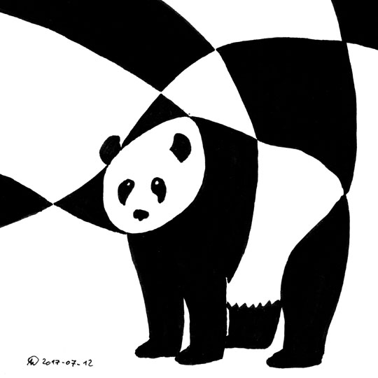 A great panda drawn in ink using black and white shapes only