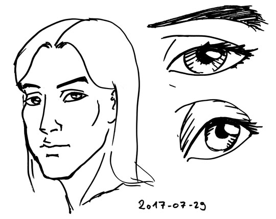Sketches showing a portrait and two eyes