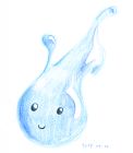 An irregular blue drop with a smiling face on it.