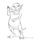 rough pencil sketch of a goblin with two-toed feet