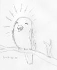 Rough pencil sketch of a cheeping bird sitting on a branch.