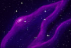 A digital painting showing pink-purple bands of foggy matter as part of a starscape.