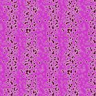 A repeating pattern of burgundy spots of irregular size,with white "halos" on pink background.
