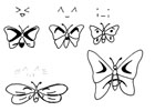 Ink outline drawing showing a few butterflies with emojis on their wings.