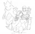 Pencil sketch of a Pokemon team.