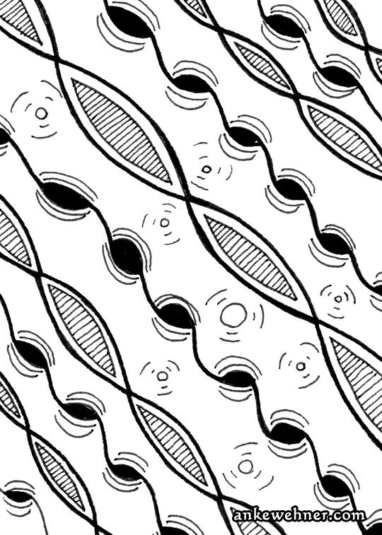 Abstract black and white ink drawing based on wavy, intersecting lines