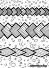 Abstract black and white ink drawing of chains of overlapping rectangles over a bubble background