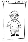 Chibi sketch of myself in a sweat dress with kangaroo pockets. I have short hair and eyeglasses with rectangular glasses.