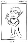 Sketch of myself as an elf, with long, pointed ears. I am holding a flower.