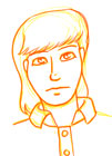 Portrait of a young woman drawn in yellow and red feltpen