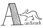 Stylized black line drawing of an aardvark and the word "Aardvark" lettered with a very big A